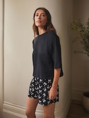 Black/White Bow Short Set Pyjamas - Image 1 of 5