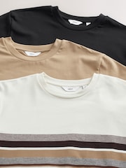 Neutral/Stone/Black Regular Fit Colour Blocking T-Shirts 3 Pack - Image 5 of 9