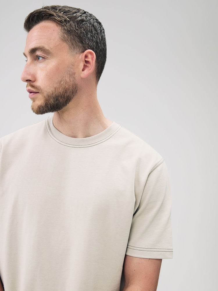 Putty Contrast Stitch Regular Fit Heavyweight T-Shirt - Image 1 of 5