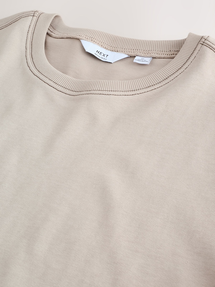 Putty Contrast Stitch Regular Fit Heavyweight T-Shirt - Image 8 of 8