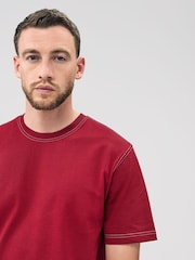 Burgundy Red Contrast Stitch Regular Fit Heavyweight T-Shirt - Image 1 of 4