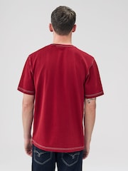 Burgundy Red Contrast Stitch Regular Fit Heavyweight T-Shirt - Image 3 of 4