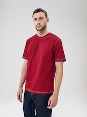 Burgundy Red Contrast Stitch Regular Fit Heavyweight T-Shirt - Image 4 of 4