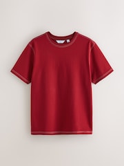 Burgundy Red Contrast Stitch Regular Fit Heavyweight T-Shirt - Image 5 of 7