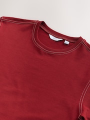 Burgundy Red Contrast Stitch Regular Fit Heavyweight T-Shirt - Image 6 of 7