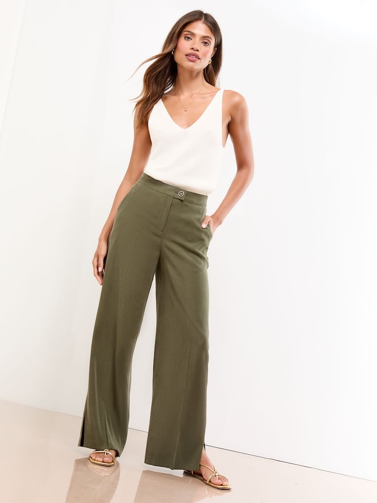 Lipsy Khaki Green Wide Leg Trousers - Image 1 of 4