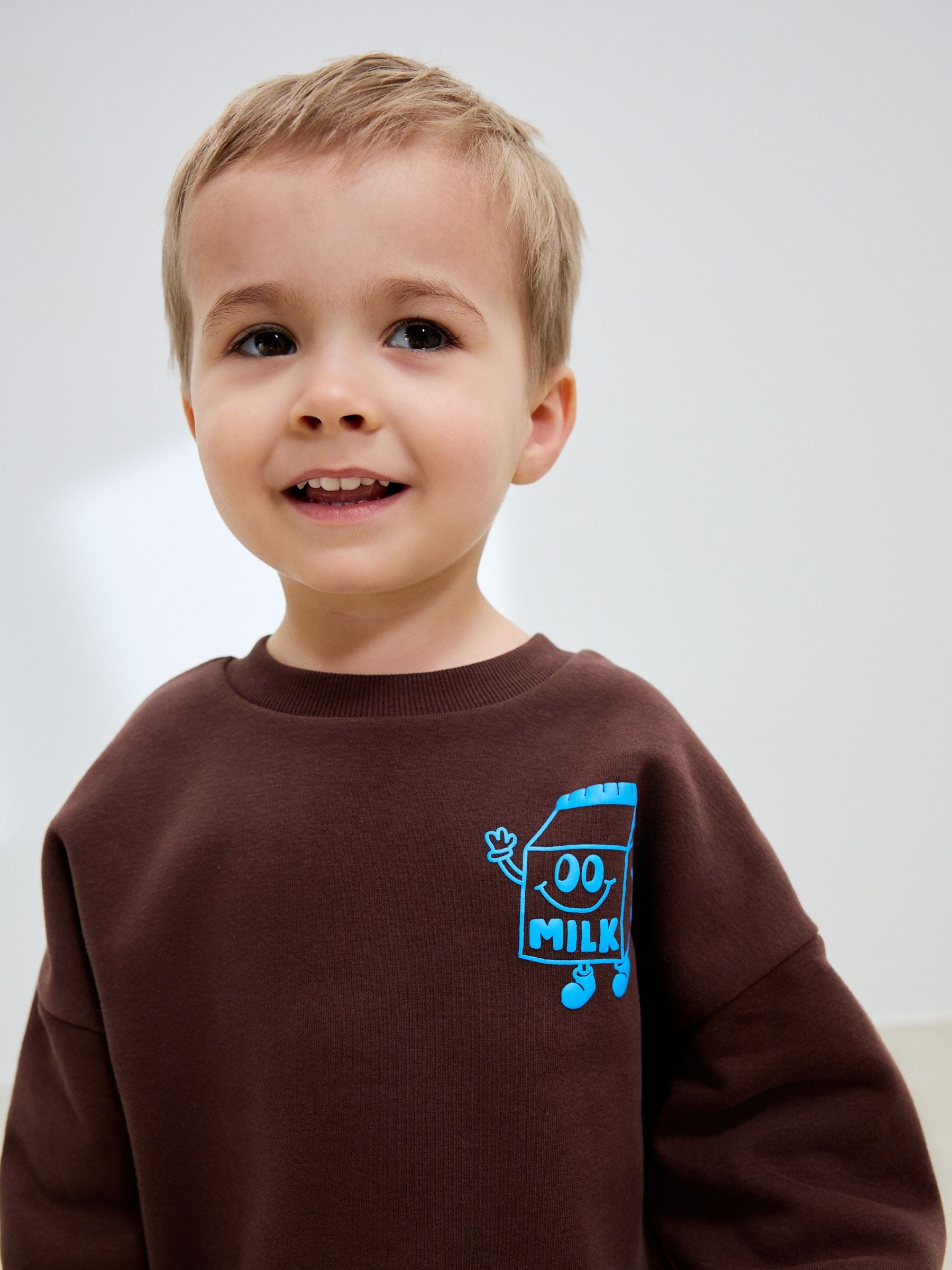 Buy Chocolate Brown Single Printed Crew Neck Sweat Top & Joggers