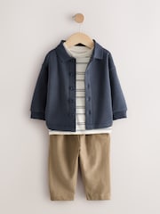 Navy Blue And Tan Shirt T-Shirt And Joggers Set 3 Piece (3mths-7yrs) - Image 4 of 8