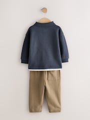 Navy Blue And Tan Shirt T-Shirt And Joggers Set 3 Piece (3mths-7yrs) - Image 6 of 8