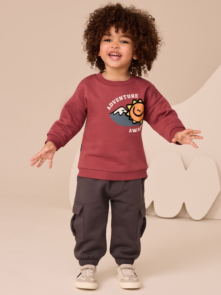 Burgundy Red Sweatshirt and Utility Joggers Set (3mths-7yrs) - Image 2 of 9