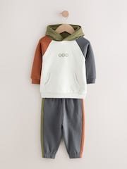 Ecru Off White and Charcoal Grey Colourblock - Комплект из толстовки с капюшоном и брюк-джоггеров в стиле колор-блок (3мес.-7лет) - Image 4 of 8