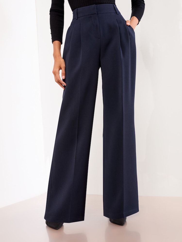 Lipsy Navy Premium Wide Leg Trousers - Image 1 of 4