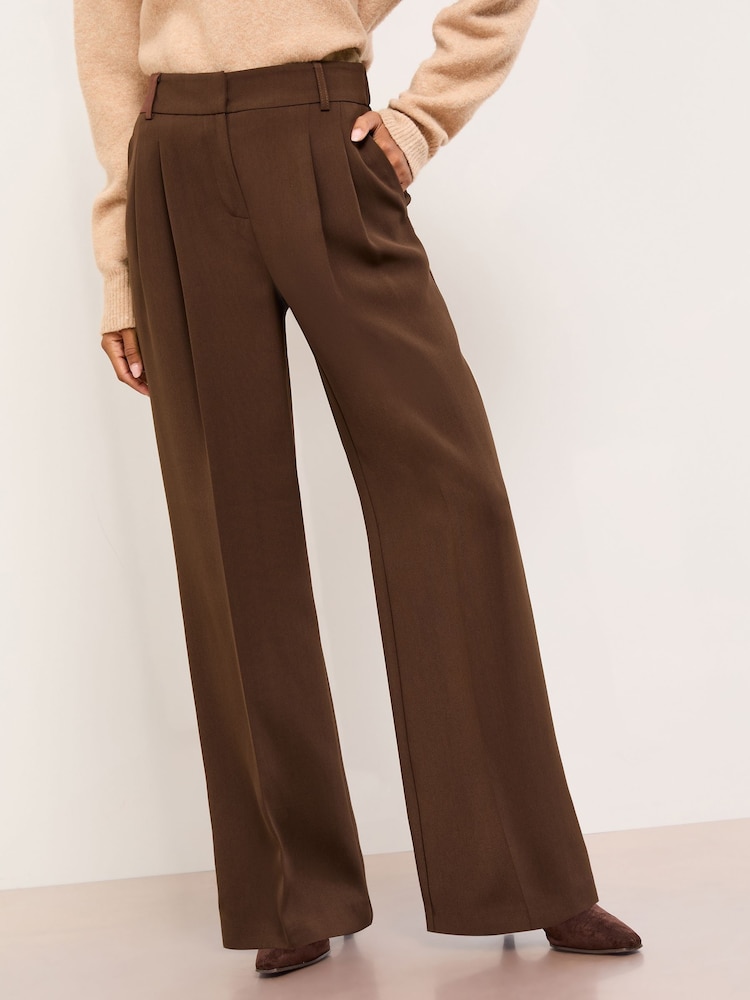 Lipsy Chocolate Brown Premium Wide Leg Trousers - Image 1 of 4 Lipsy Chocolate Brown Premium Wide Leg Trousers - Image 1 of 4