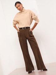 Lipsy Chocolate Brown Premium Wide Leg Trousers - Image 3 of 4