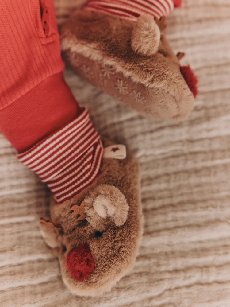 Brown Christmas Reindeer Baby Sensory Sock Top Boots (0-18mths) - Image 1 of 6