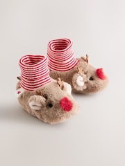 Brown Christmas Reindeer Baby Sensory Sock Top Boots (0-18mths) - Image 2 of 6