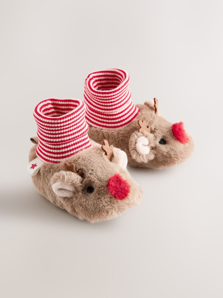 Brown Christmas Reindeer Baby Sensory Sock Top Boots (0-18mths) - Image 2 of 6