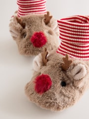 Brown Christmas Reindeer Baby Sensory Sock Top Boots (0-18mths) - Image 4 of 6