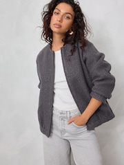 Grey Brushed Bomber Jacket - Image 1 of 9
