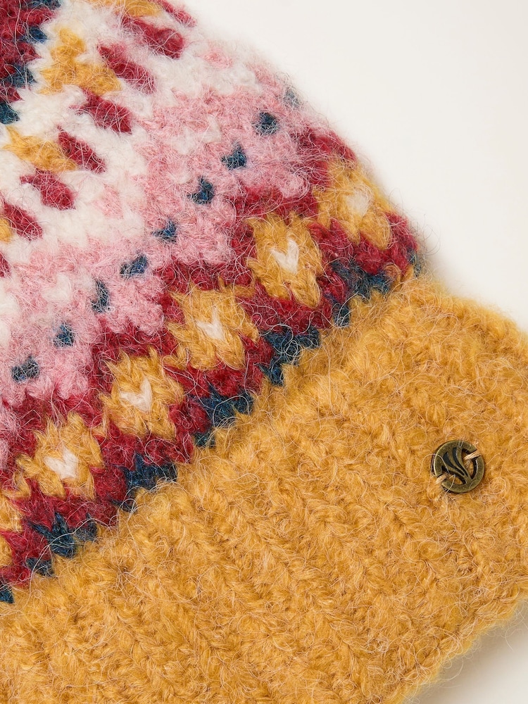 FatFace Luna Mustard Yellow Fairisle Bobble Hat - Image 2 of 2