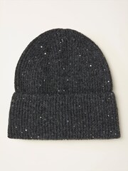 FatFace Charcoal Grey Sequin Beanie - Image 1 of 2
