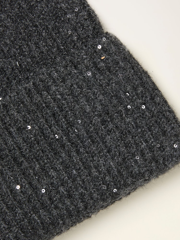 FatFace Charcoal Grey Sequin Beanie - Image 2 of 2