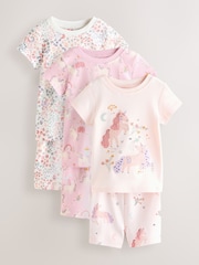 Pink/Cream Unicorn Short Pyjamas 3 Pack (9mths-12yrs) - Image 1 of 7