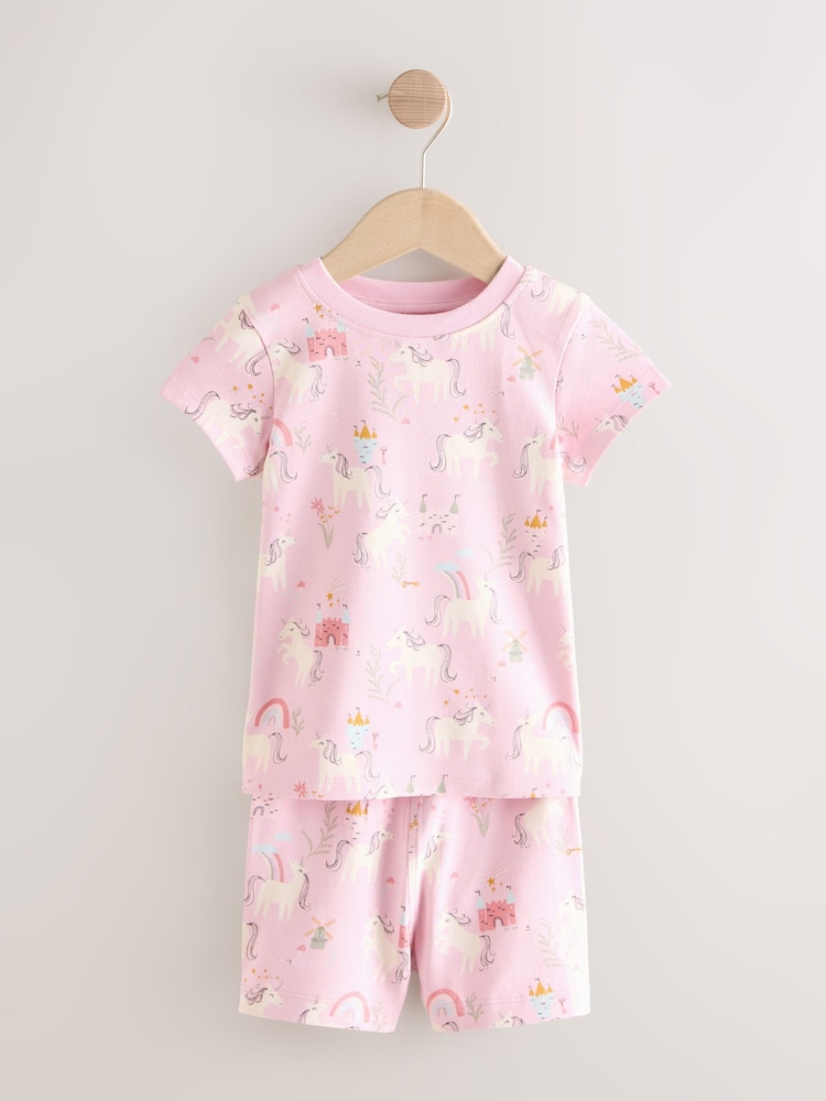 Pink/Cream Unicorn Short Pyjamas 3 Pack (9mths-12yrs) - Image 2 of 7