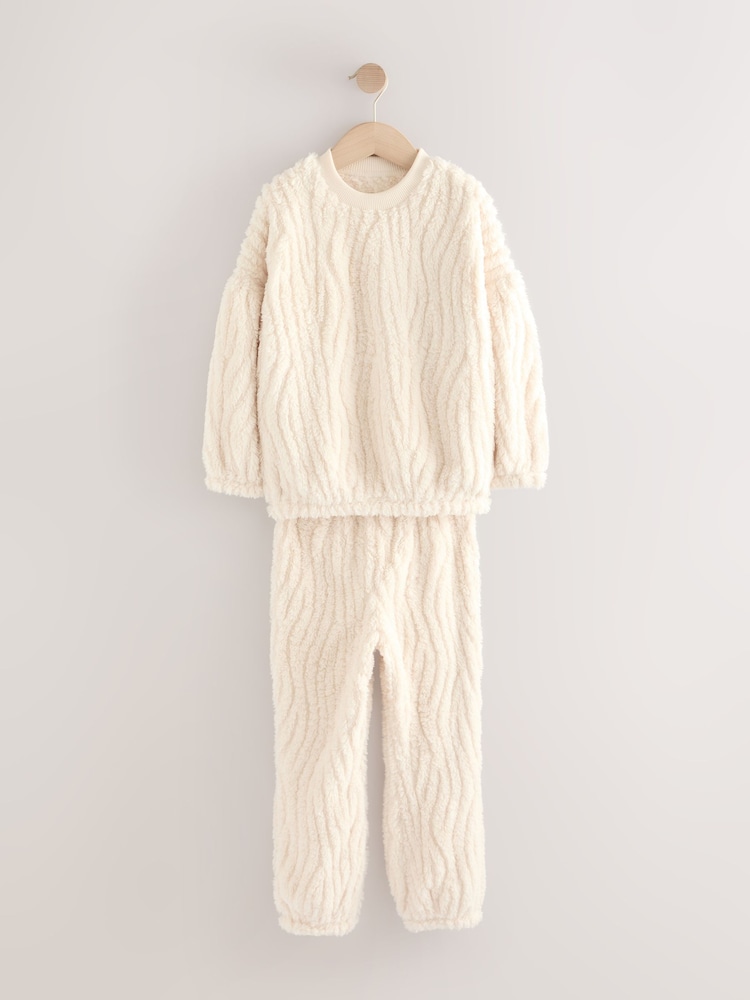 Cream Fleece Jacquard Pyjamas Set  2 Piece (2-16yrs) - Image 1 of 4
