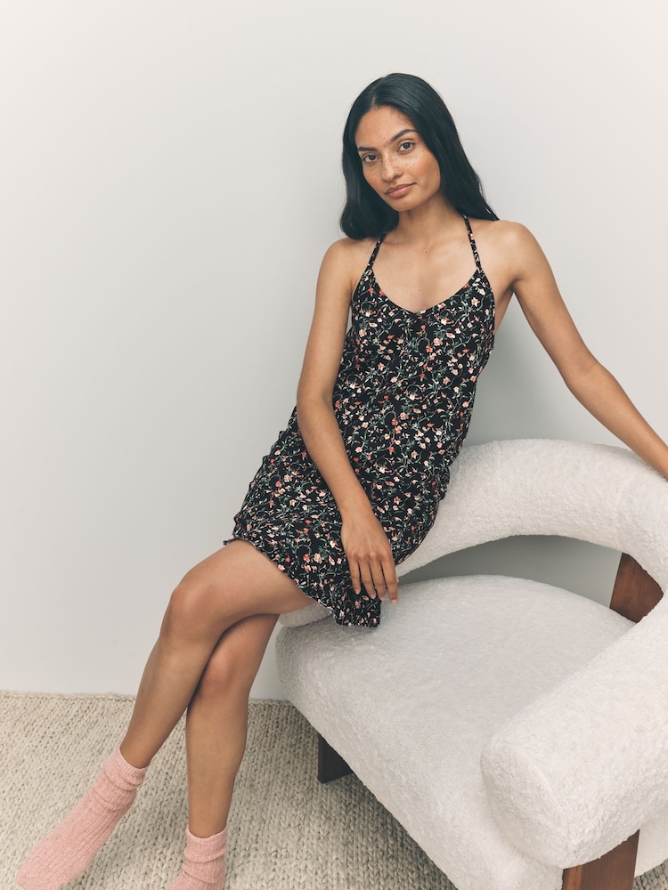 Navy Ditsy Print Slip Nightie - Image 1 of 8
