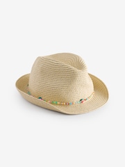Angels By Accessorize Natural Girls Beaded Band Straw Hat - Image 1 of 3