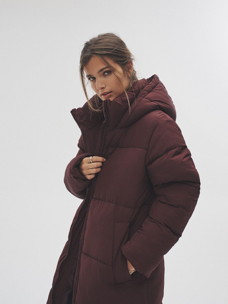 The Set Burgundy Red Hooded Longline Padded Maxi Coat - Image 3 of 3 The Set Burgundy Red Hooded Longline Padded Maxi Coat - Image 3 of 3