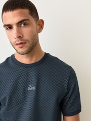 Blue Jacquarded Pattern Smart T-Shirt - Image 1 of 8
