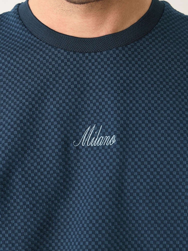 Blue Jacquarded Pattern Smart T-Shirt - Image 2 of 8 Blue Jacquarded Pattern Smart T-Shirt - Image 2 of 8