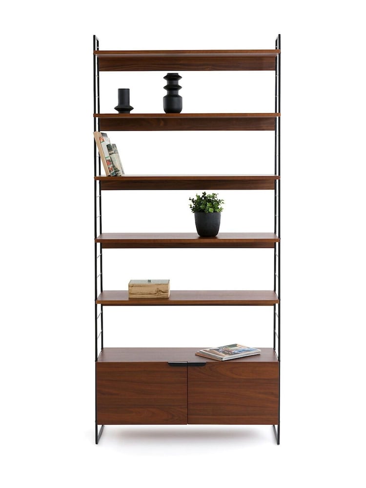 La Redoute Intérieurs Black Watford 220cm High Vintage Steel and Walnut Bookcase - Image 1 of 2