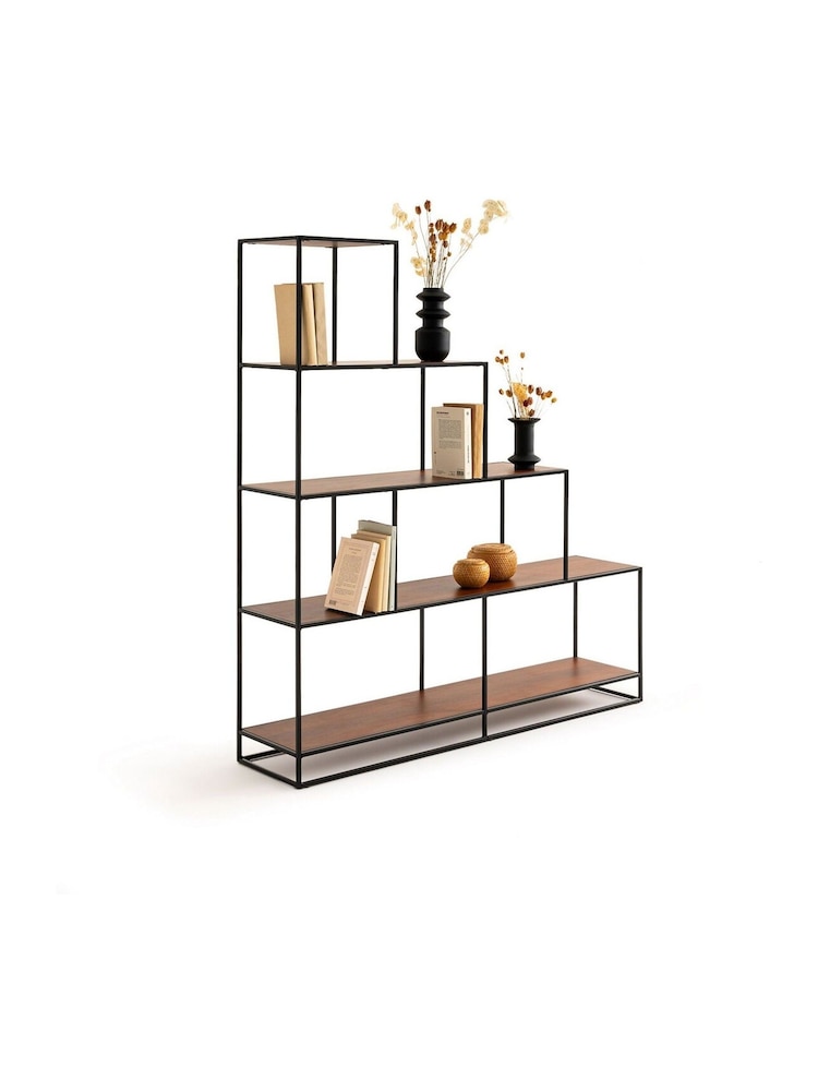 La Redoute Intérieurs Walnut Watford and Metal Stepped Shelving Unit - Image 2 of 4