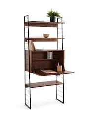 La Redoute Intérieurs Dark Wood Watford Vintage Metal Walnut Veneer Secretary Desk - Image 3 of 5