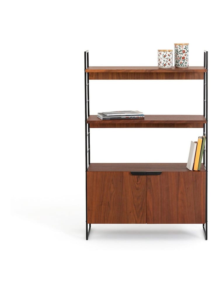 La Redoute Intérieurs Black Watford Vintage Steel Walnut Shelving Unit H123cm - Image 1 of 3 La Redoute Intérieurs Black Watford Vintage Steel Walnut Shelving Unit H123cm - Image 1 of 3