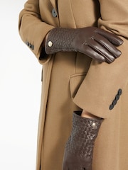 Dune London Brown Idols Woven Leather Winter Gloves - Image 1 of 3