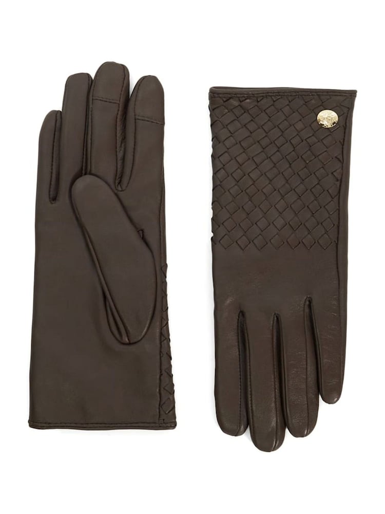 Dune London Brown Idols Woven Leather Winter Gloves - Image 2 of 3