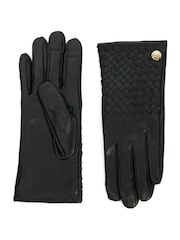 Dune London Black Idols Woven Leather Winter Gloves - Image 1 of 3