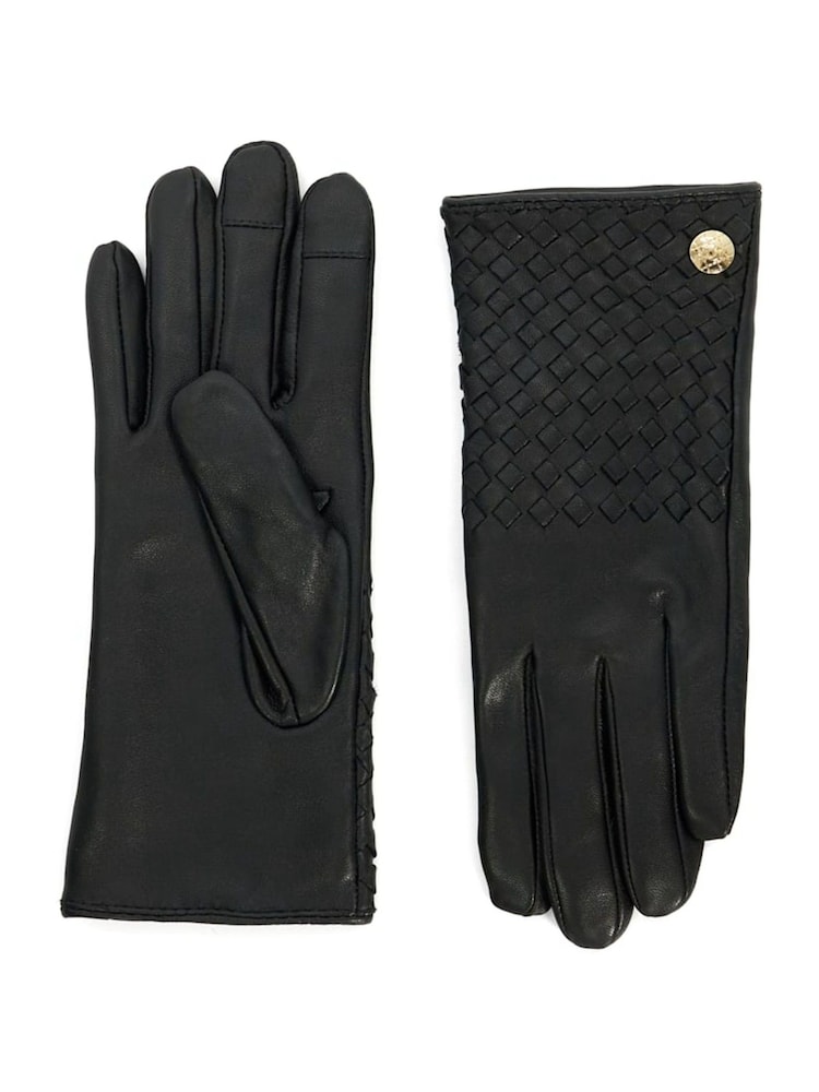 Dune London Black Idols Woven Leather Winter Gloves - Image 1 of 3