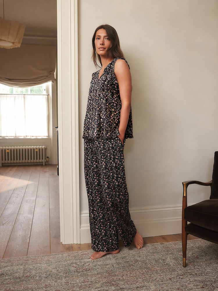 Black Ditsy Vest Pyjamas - Image 1 of 8
