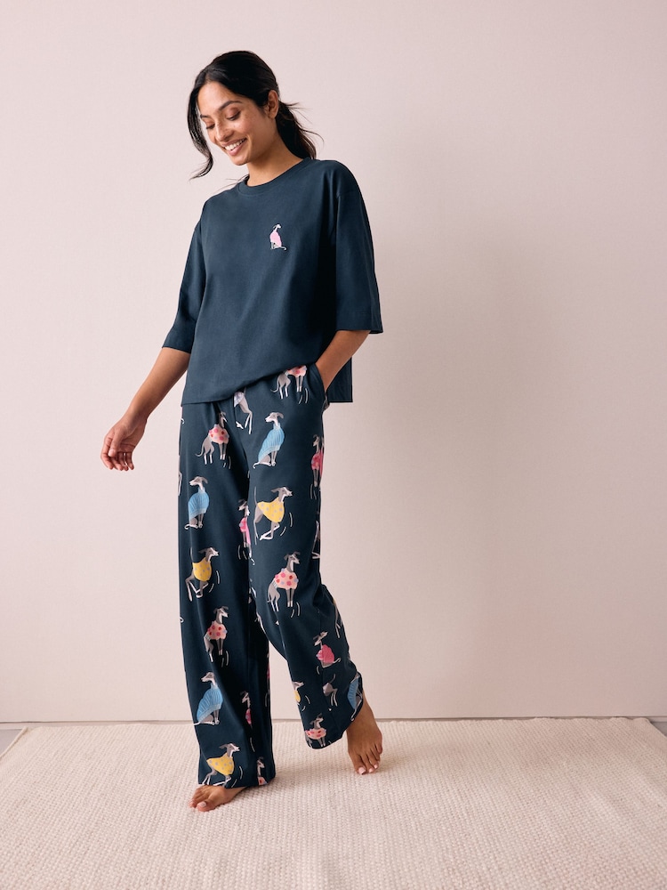 Navy Dog Jersey Short Sleeve Pyjamas - Image 1 of 8 Navy Dog Jersey Short Sleeve Pyjamas - Image 1 of 8