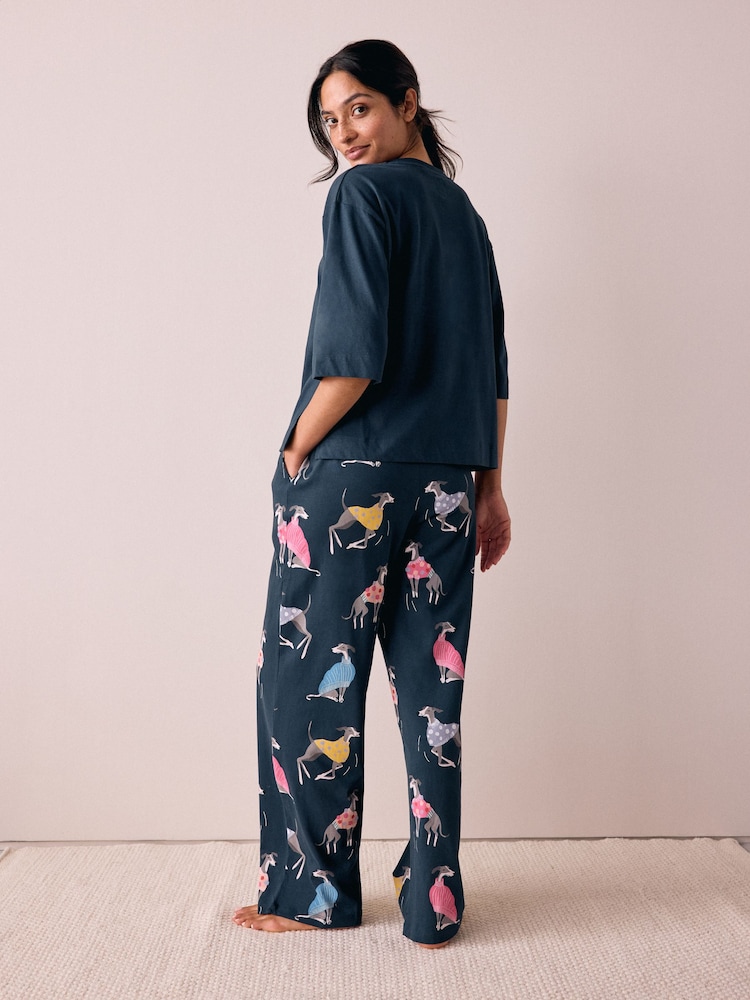 Navy Dog Jersey Short Sleeve Pyjamas - Image 2 of 8 Navy Dog Jersey Short Sleeve Pyjamas - Image 2 of 8