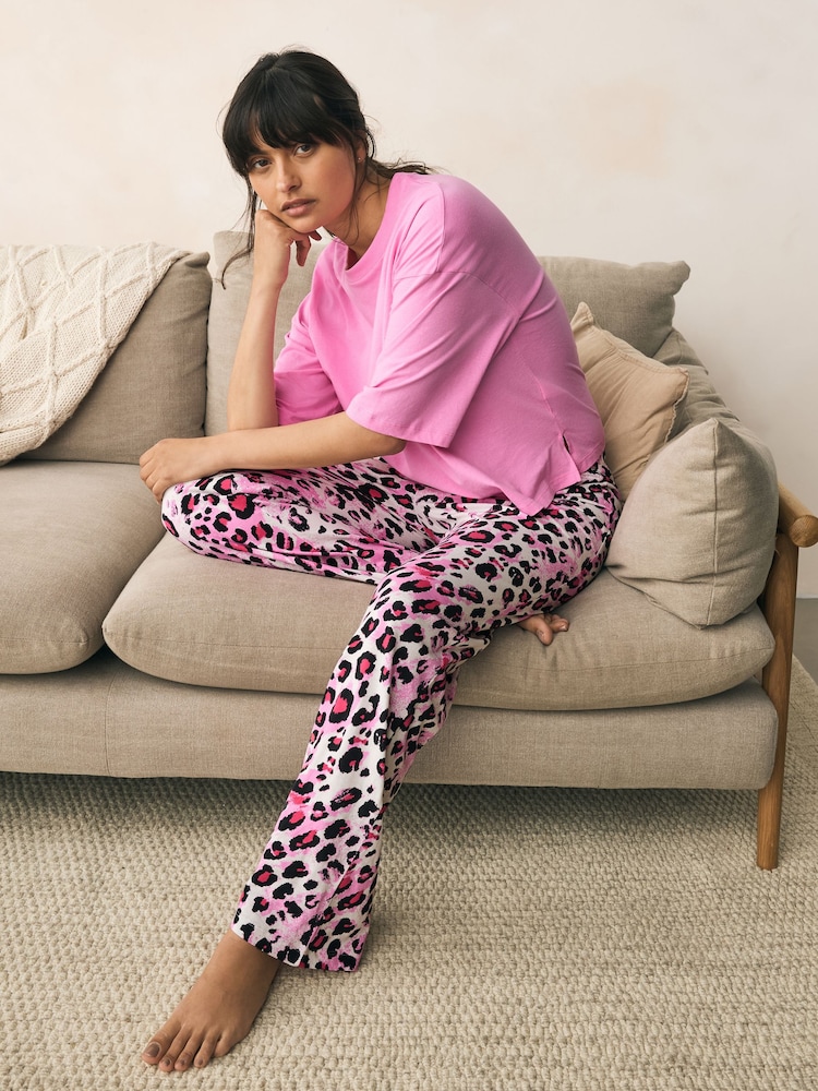 Pink Leopard Print Cotton Short Sleeve Pyjamas - Image 1 of 8
