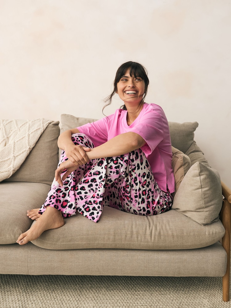 Pink Leopard Print Cotton Short Sleeve Pyjamas - Image 2 of 8