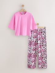 Pink Leopard Print Cotton Short Sleeve Pyjamas - Image 6 of 8