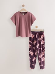 Purple Floral Print Cotton Short Sleeve Pyjamas - Image 1 of 3