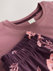 Purple Floral Print Cotton Short Sleeve Pyjamas - Image 2 of 3